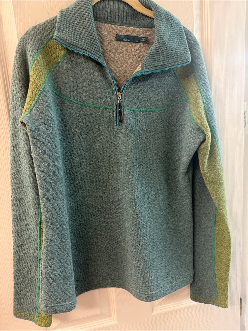 Prana Teal with Olive Contrast Half-Zip Turtleneck Sweater